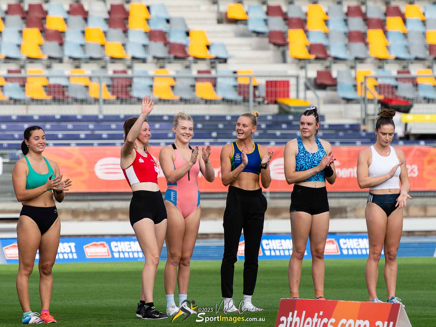 Women's Pole Vault competitors being introduced